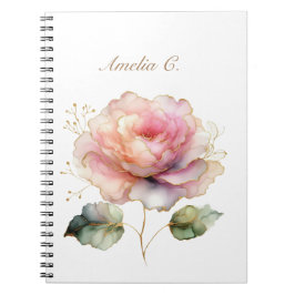 Cuaderno blanco rosa rosa color de agua elegante