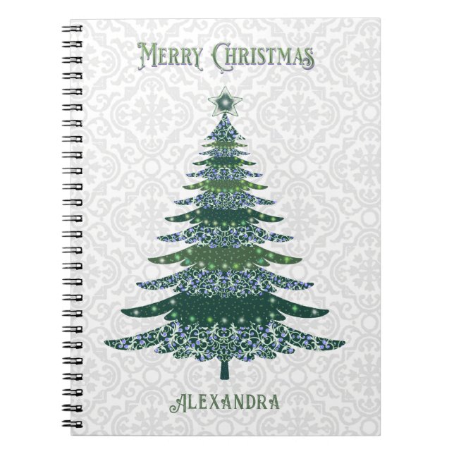 Cuaderno Blanco verde verde de árbol de Navidad moderno per (Frente)