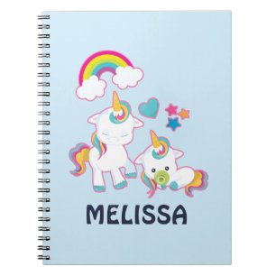 Cuaderno Blanco y blanco lindo Unicornio mamá mágica y bebé