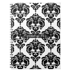 Cuaderno Blanco y Negro Chic Moderno Elegante Patrón de Dam