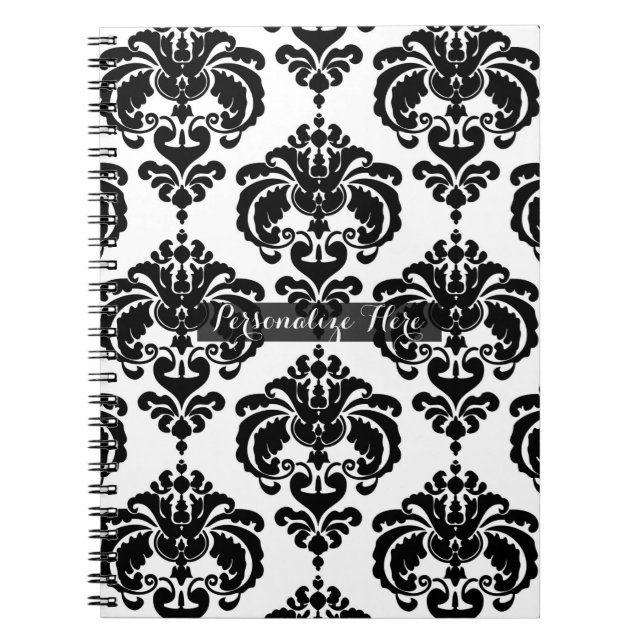 Cuaderno Blanco y Negro Chic Moderno Elegante Patrón de Dam (Frente)