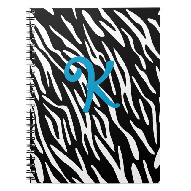 Cuaderno blanco y negro del monograma de la raya (Frente)