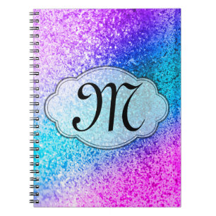Cuaderno Bling Purpurina Girly Pin Monograma Libro de notas