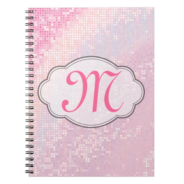 Cuaderno Bling Purpurina Girly Pin Monograma Libro de notas (Frente)