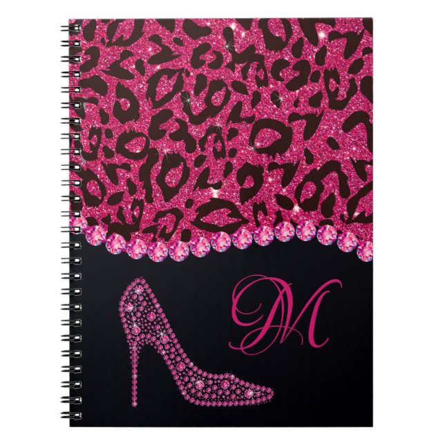 Cuaderno Bling Sparkle Diamond Purpurina Leopard Pink (Frente)