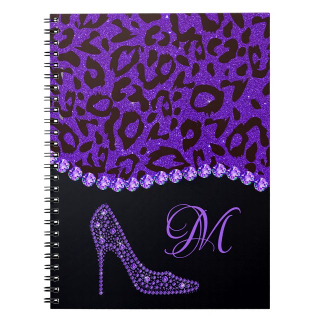 Cuaderno Bling Sparkle Diamond Purpurina Leopard Purple (Frente)