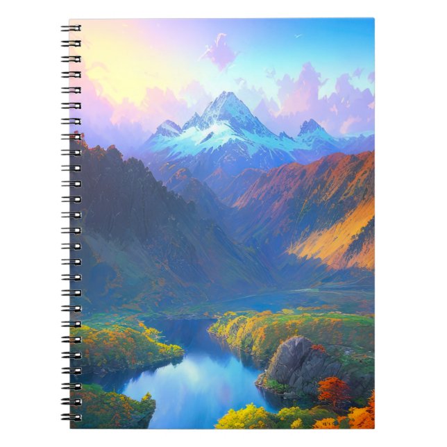 Cuaderno Bliss del lago y las montañas circundantes (Frente)