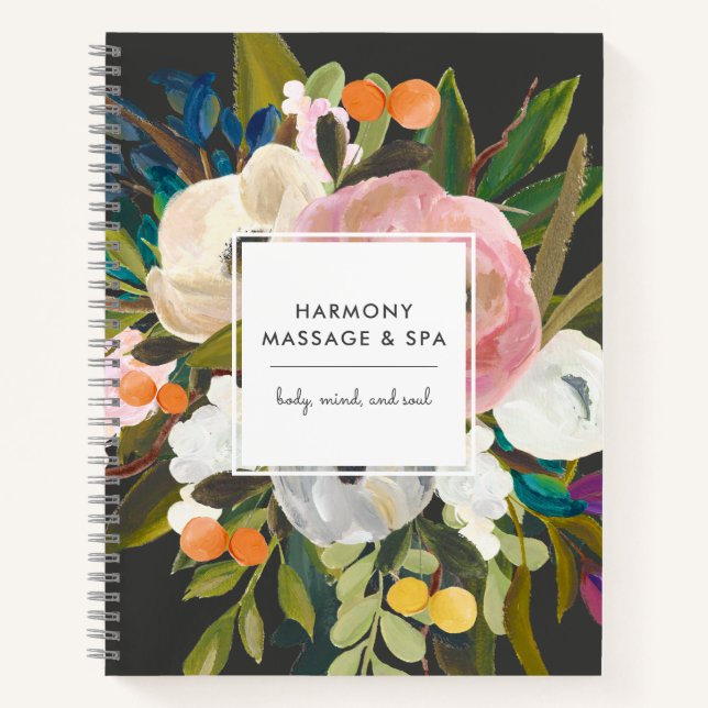 Cuaderno Bliss | Floral moderna | Negro (Anverso)