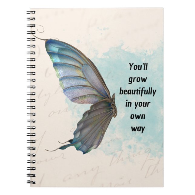 Cuaderno Bloc de fotos de espiral de mariposa beige azul vi (Frente)