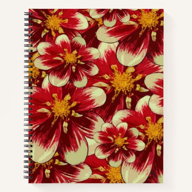 Cuaderno Bloc de notas amarillo rojo floral (Anverso)