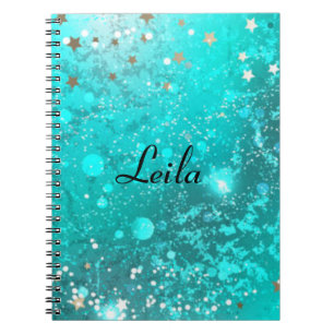 Cuaderno Bloc de notas Aqua con nombre de Purpurina azul ve