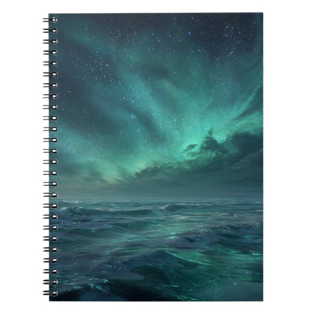 Cuaderno Bloc de notas Aurora Ocean Glow Green Night (Frente)