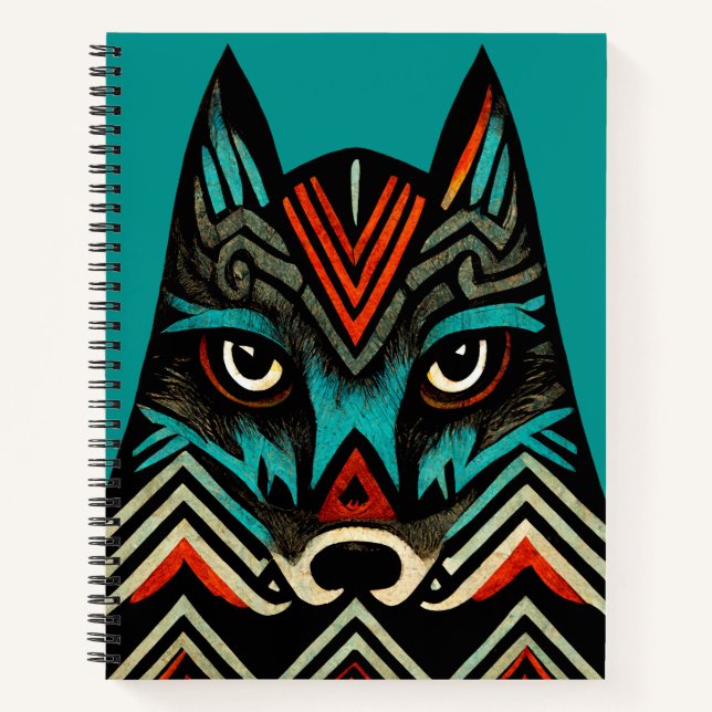Cuaderno Bloc de notas Aztec Wolf Face (Anverso)