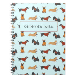 Cuaderno Bloc de notas azul claro de patrón de perro pequeñ