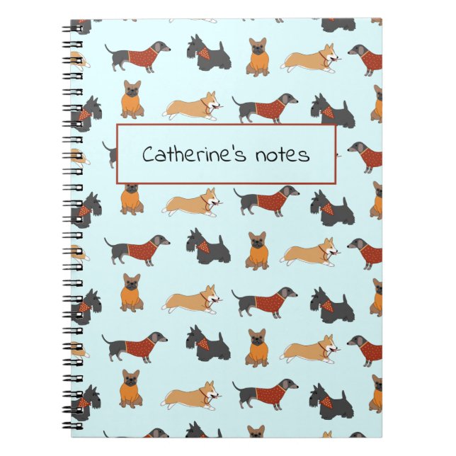 Cuaderno Bloc de notas azul claro de patrón de perro pequeñ (Frente)