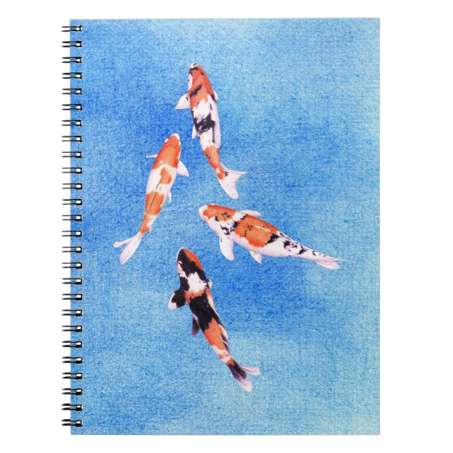 Cuaderno Bloc de notas azul de Koi flotante (Frente)