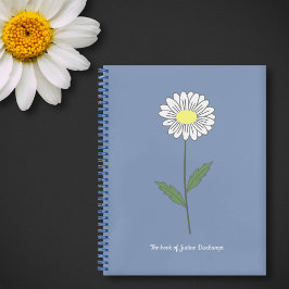 Cuaderno Bloc de notas azul de la flor de margarita botánic