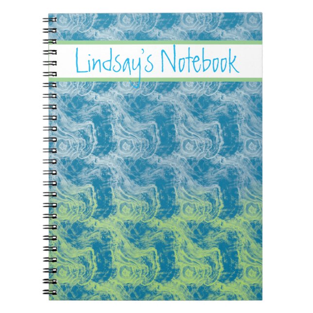 Cuaderno Bloc de notas azul y verde personalizable (Frente)