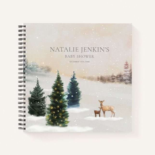 Cuaderno Bloc de notas Baby Shower para Winter Woodland (Anverso)