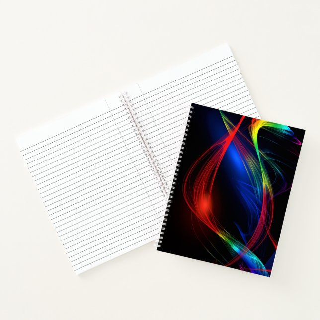 Cuaderno Bloc de notas coloridas sobre las luces neón (Interior)