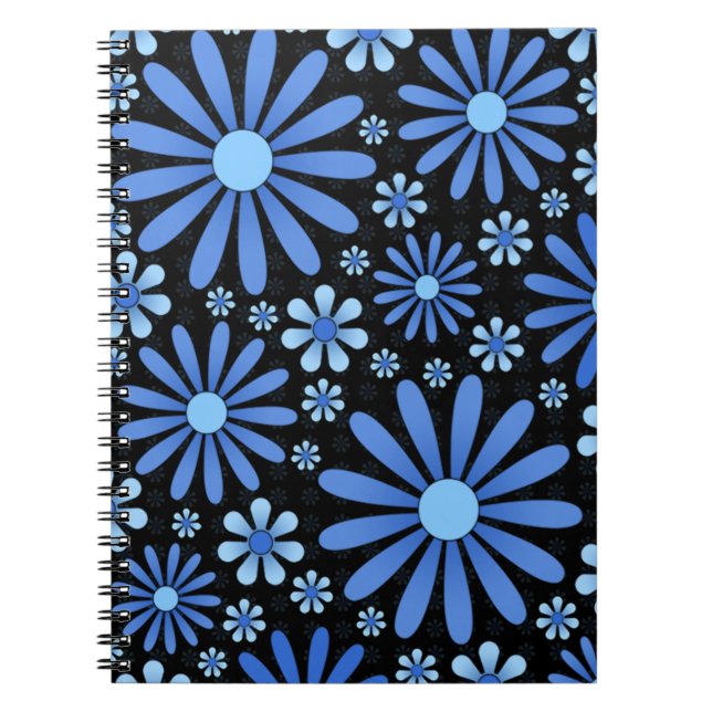 Cuaderno Bloc de notas con alimentación de flores azules (Frente)