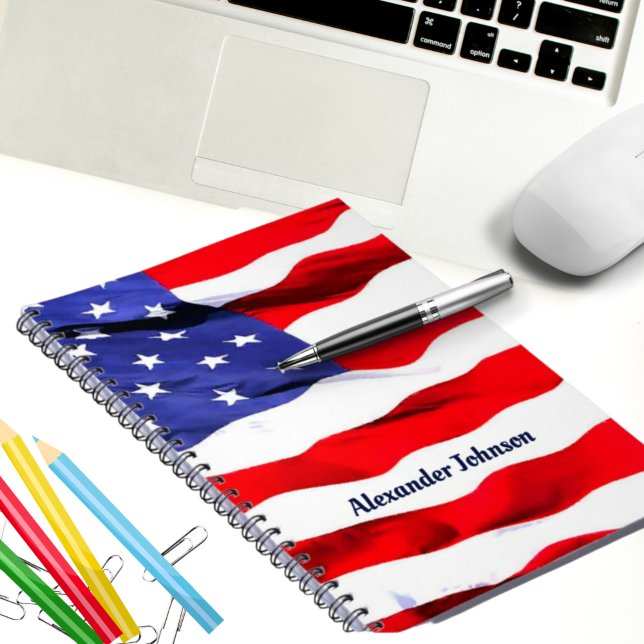 Cuaderno Bloc de notas con bandera estadounidense (Subido por el creador)
