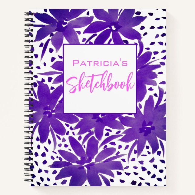 Cuaderno Bloc de notas con dibujos florales morados persona (Anverso)