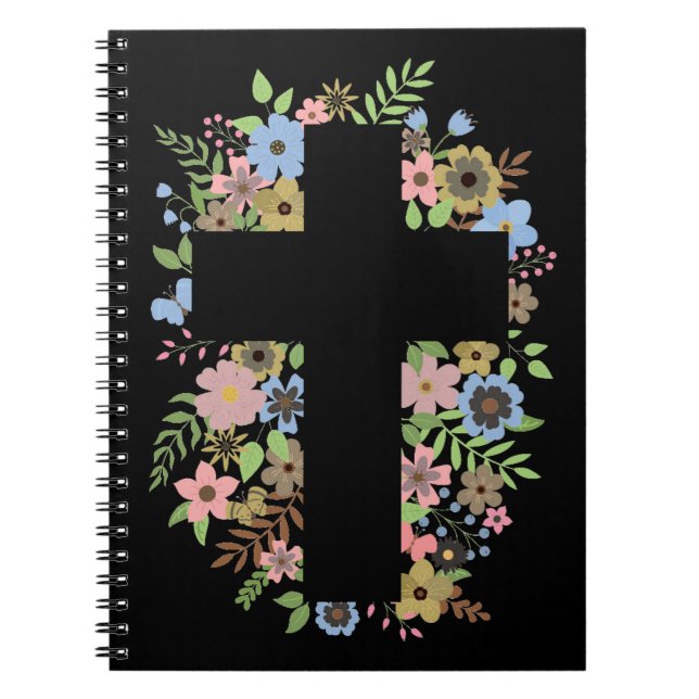 Cuaderno Bloc de notas con espiral de cruces florales (Frente)