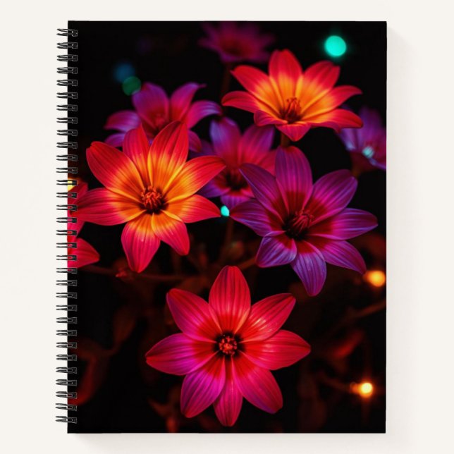 Cuaderno Bloc de notas con espiral de flores iluminado (Anverso)