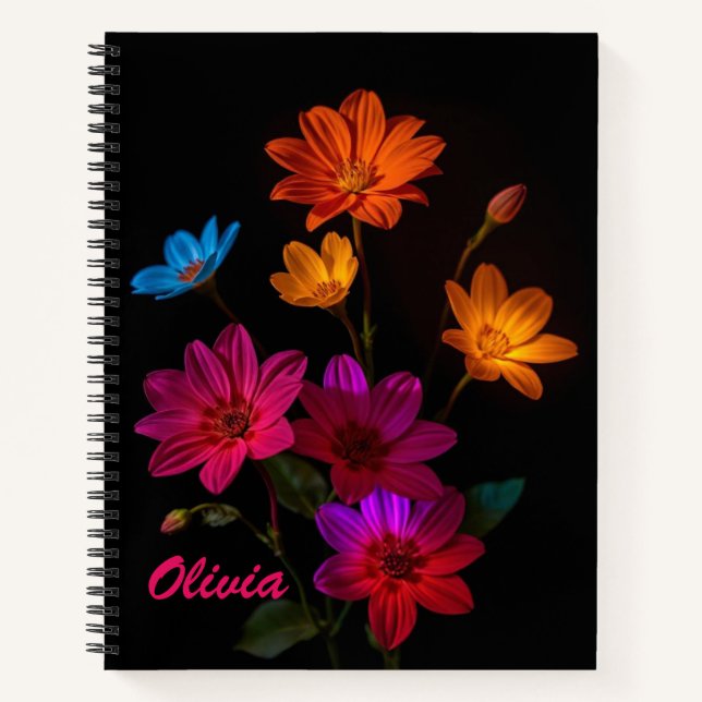 Cuaderno Bloc de notas con espiral de flores iluminado pers (Anverso)