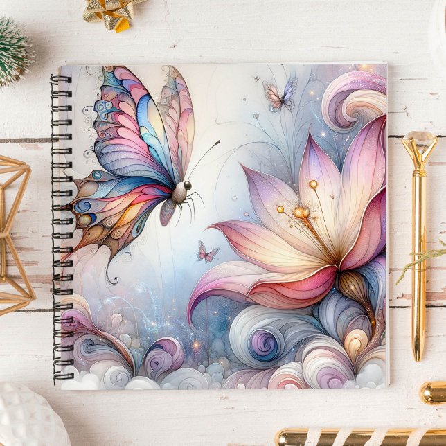 Cuaderno Bloc de notas con espiral de mariposa encantado (Butterfly spiral notebook for journaling and keeping notes.)