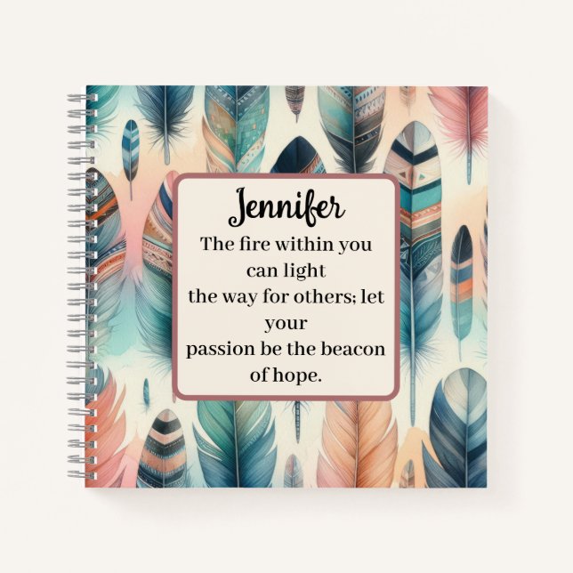 Cuaderno Bloc de notas con espiral de plumas motivacional (Anverso)