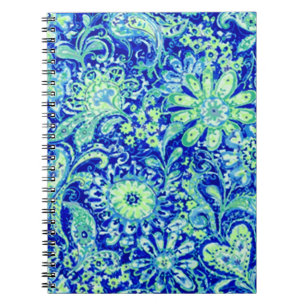 Cuaderno Bloc de notas con espiral floral azul