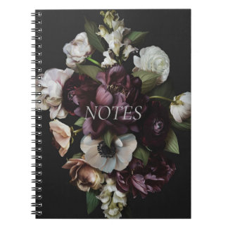Cuaderno Bloc de notas con espiral floral oscuro y devorado