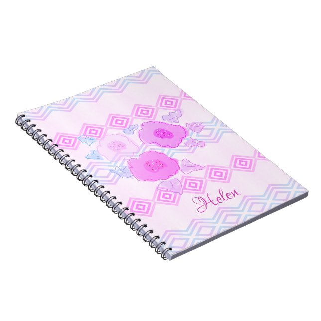 Cuaderno Bloc de notas con espiral floral rosa (Lado Derecho)