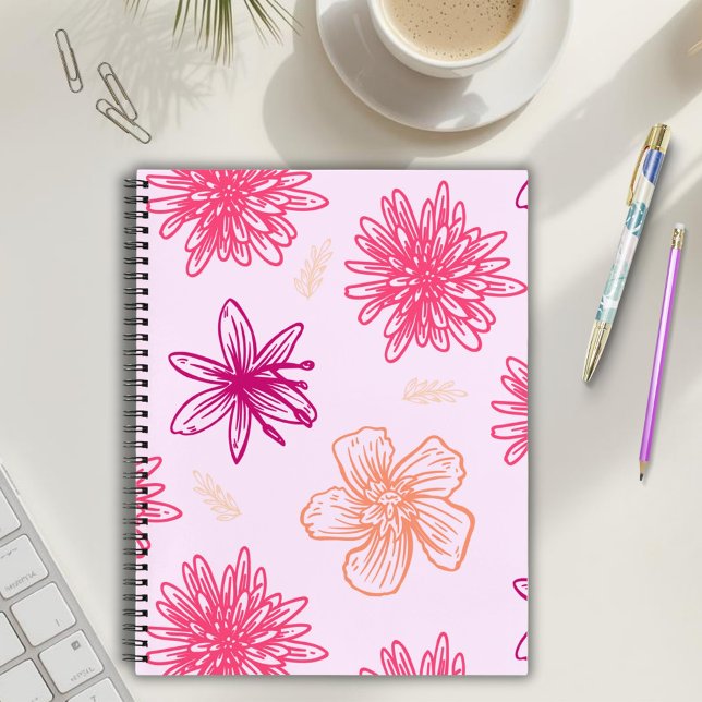 Cuaderno Bloc de notas con espiral floral rosa (Subido por el creador)