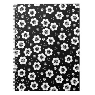 Cuaderno Bloc de notas con flores blancas negras