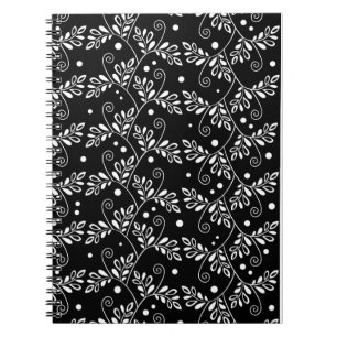 Cuaderno Bloc de notas con flores de color blanco negro ret