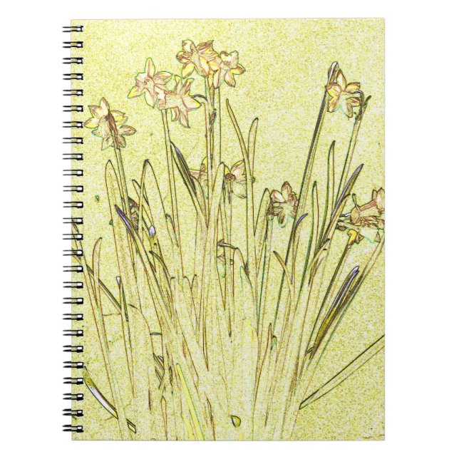 Cuaderno Bloc de notas con flores de fodil amarillo (Frente)