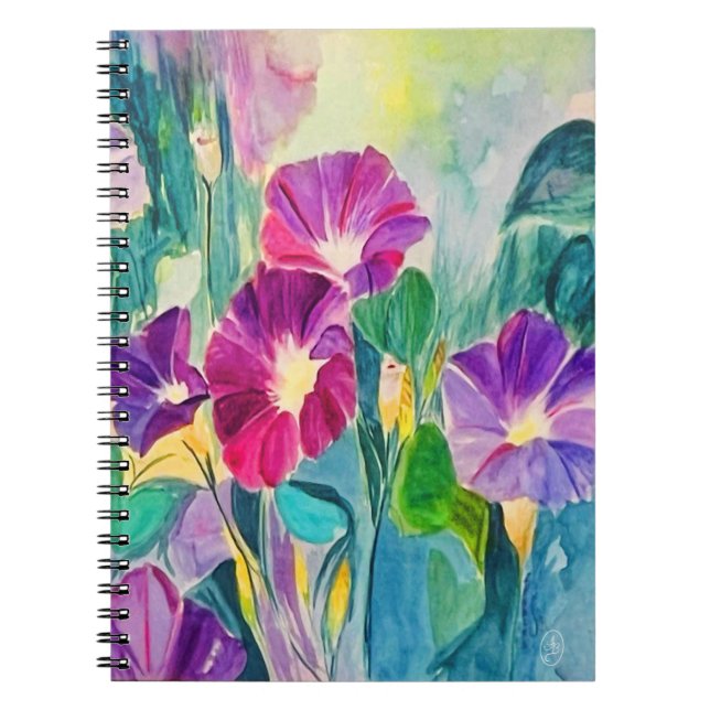 Cuaderno Bloc de notas con flores de Glorias de la mañana (Frente)