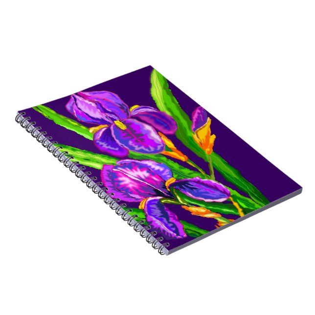 Cuaderno Bloc de notas con flores de iris morado (Lado Derecho)
