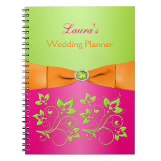 Cuaderno Bloc de notas con flores de lima Naranja rosa pers