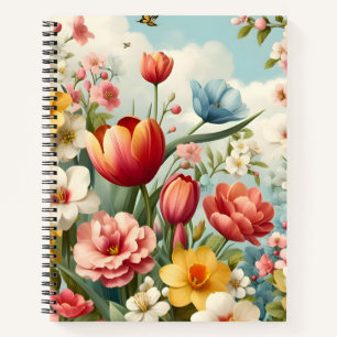 Cuaderno Bloc de notas con flores de primavera en flor
