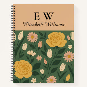 Cuaderno Bloc de notas con flores de rosa amarillo y elegan