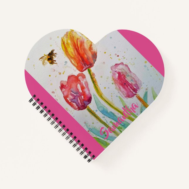 Cuaderno Bloc de notas con flores florales de tulipanes ros (Anverso)