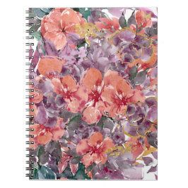 Cuaderno Bloc de notas con flores naranja y púrpura