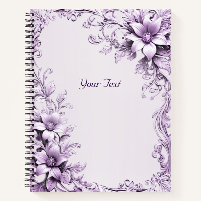 Cuaderno Bloc de notas con flores púrpura de estilo (Anverso)