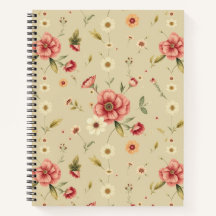 Bloc de notas con flores rojas de color beige