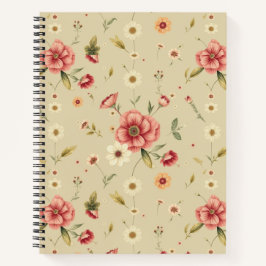 Cuaderno Bloc de notas con flores rojas de color beige
