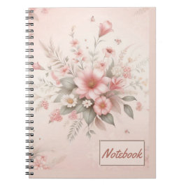 Cuaderno Bloc de notas con flores rosadas